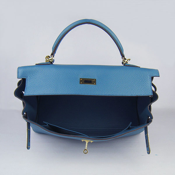 High Quality Hermes Kelly 35CM Togo Leather Bag Middle Blue 6308